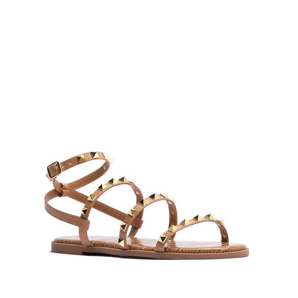 Qupid Shoes - Tan Studded Gladiator Sandals